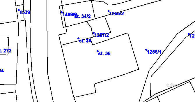 Parcela st. 36 v KÚ Srnín, Katastrální mapa