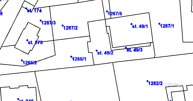 Parcela st. 49/2 v KÚ Srnín, Katastrální mapa