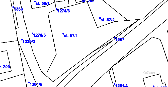 Parcela st. 57/1 v KÚ Srnín, Katastrální mapa