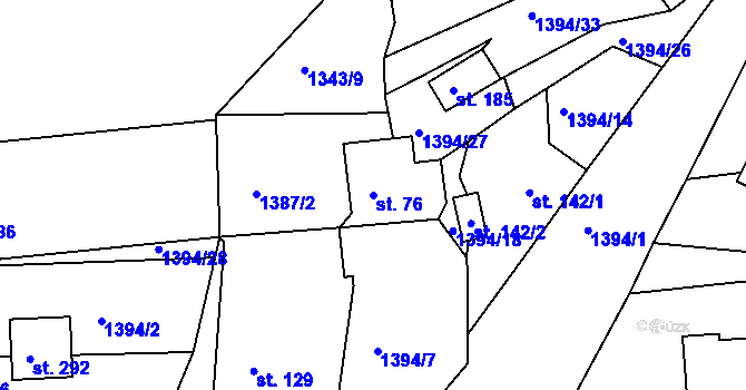 Parcela st. 76 v KÚ Srnín, Katastrální mapa