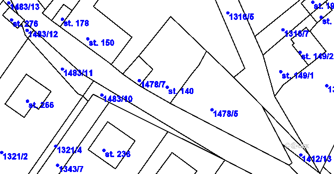 Parcela st. 140 v KÚ Srnín, Katastrální mapa