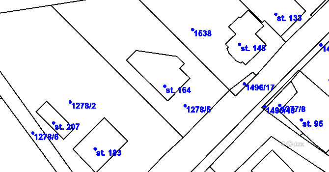 Parcela st. 164 v KÚ Srnín, Katastrální mapa