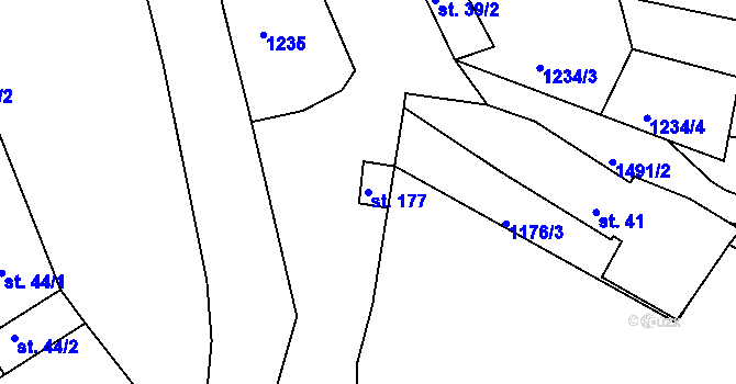 Parcela st. 177 v KÚ Srnín, Katastrální mapa
