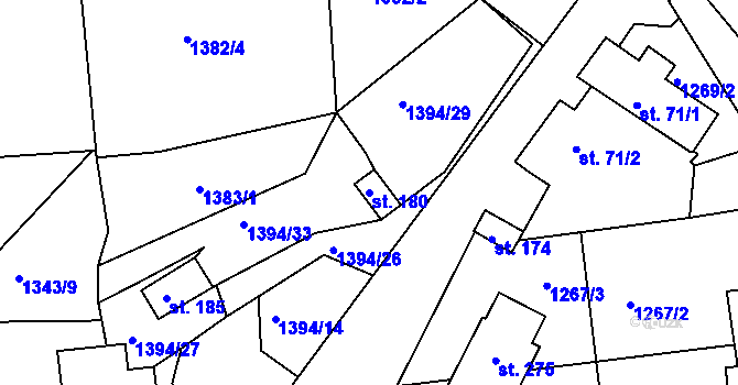 Parcela st. 180 v KÚ Srnín, Katastrální mapa