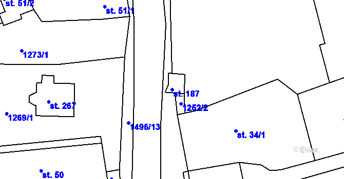 Parcela st. 187 v KÚ Srnín, Katastrální mapa