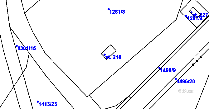 Parcela st. 218 v KÚ Srnín, Katastrální mapa