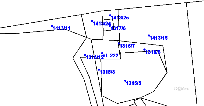 Parcela st. 222 v KÚ Srnín, Katastrální mapa