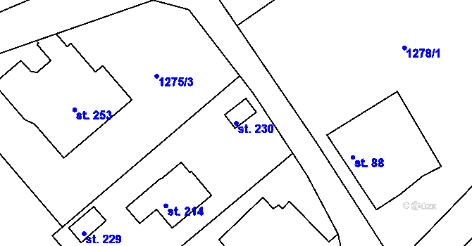 Parcela st. 230 v KÚ Srnín, Katastrální mapa