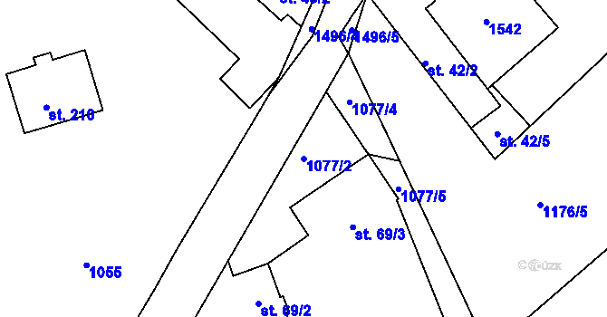 Parcela st. 1077/2 v KÚ Srnín, Katastrální mapa