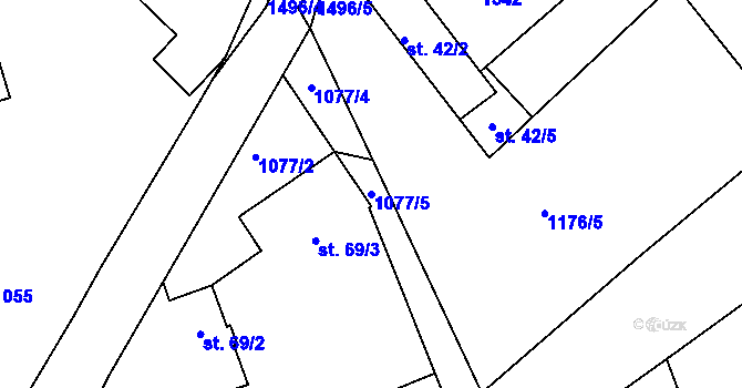 Parcela st. 1077/5 v KÚ Srnín, Katastrální mapa