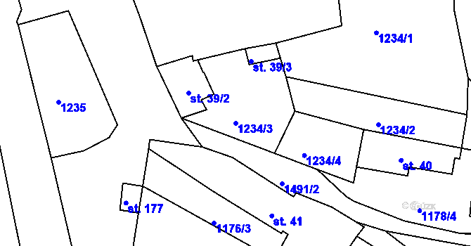Parcela st. 1234/3 v KÚ Srnín, Katastrální mapa