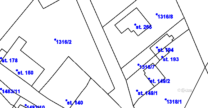 Parcela st. 1316/5 v KÚ Srnín, Katastrální mapa