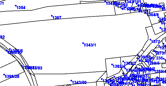 Parcela st. 1343/1 v KÚ Srnín, Katastrální mapa