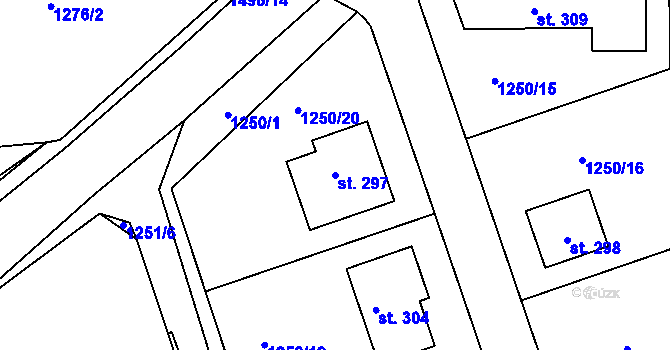 Parcela st. 297 v KÚ Srnín, Katastrální mapa