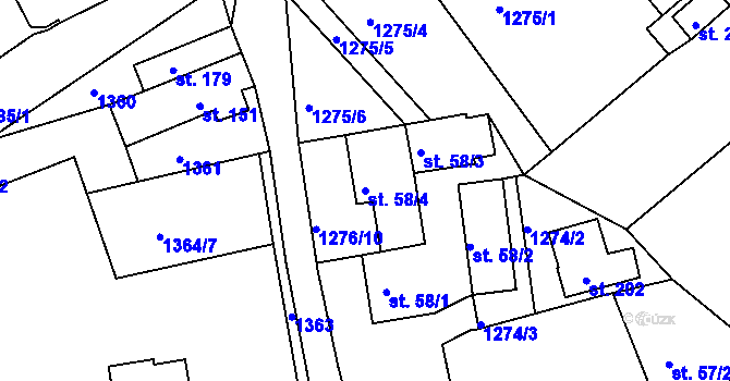 Parcela st. 58/4 v KÚ Srnín, Katastrální mapa