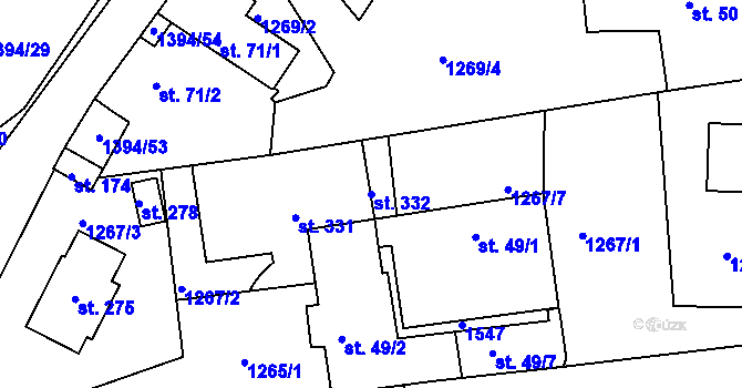 Parcela st. 332 v KÚ Srnín, Katastrální mapa
