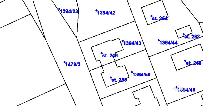 Parcela st. 249 v KÚ Srnín, Katastrální mapa