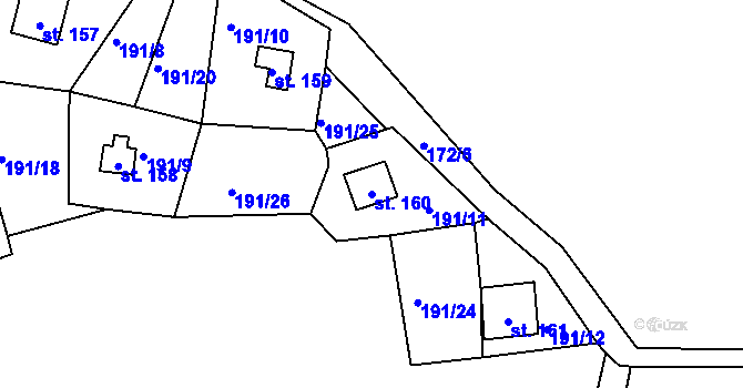 Parcela st. 160 v KÚ Kotlina, Katastrální mapa
