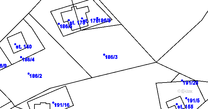 Parcela st. 186/3 v KÚ Kotlina, Katastrální mapa