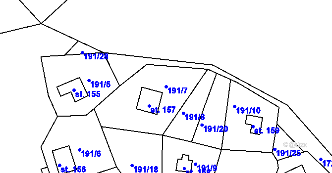 Parcela st. 191/7 v KÚ Kotlina, Katastrální mapa
