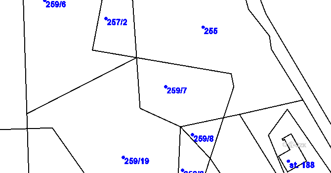 Parcela st. 259/7 v KÚ Kotlina, Katastrální mapa