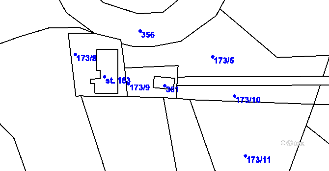 Parcela st. 361 v KÚ Kotlina, Katastrální mapa