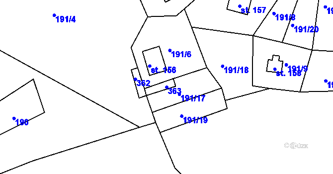 Parcela st. 363 v KÚ Kotlina, Katastrální mapa
