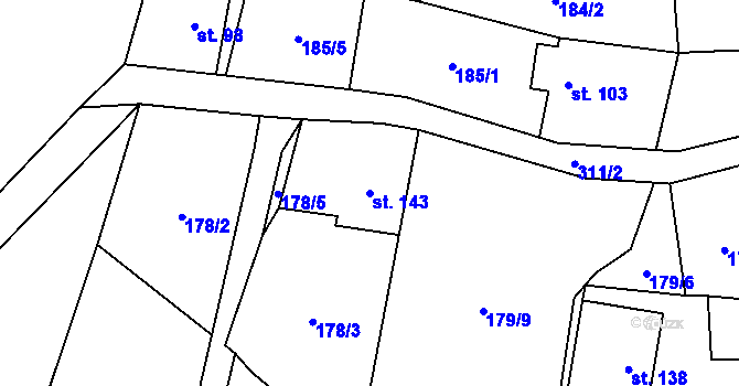 Parcela st. 143 v KÚ Kryštofovy Hamry, Katastrální mapa