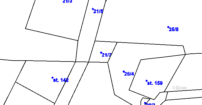 Parcela st. 21/7 v KÚ Kryštofovy Hamry, Katastrální mapa