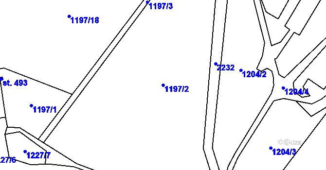 Parcela st. 1197/2 v KÚ Přísečnice, Katastrální mapa