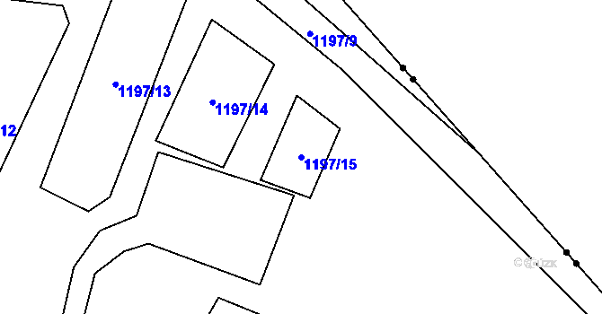 Parcela st. 1197/15 v KÚ Přísečnice, Katastrální mapa