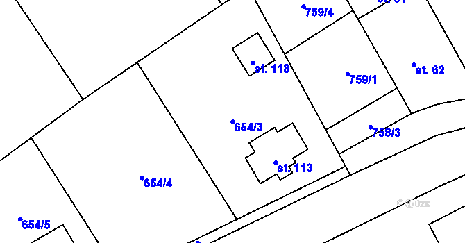 Parcela st. 654/3 v KÚ Příseka, Katastrální mapa