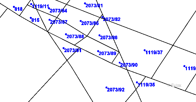 Parcela st. 2073/89 v KÚ Příseka, Katastrální mapa