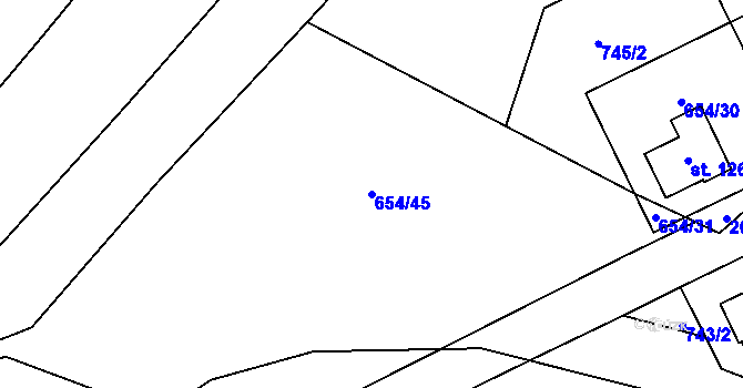 Parcela st. 654/45 v KÚ Příseka, Katastrální mapa