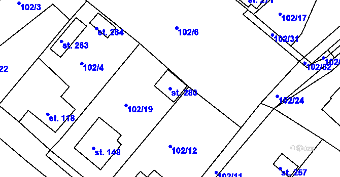 Parcela st. 280 v KÚ Příseka u Světlé nad Sázavou, Katastrální mapa