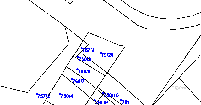 Parcela st. 79/20 v KÚ Přísnotice, Katastrální mapa