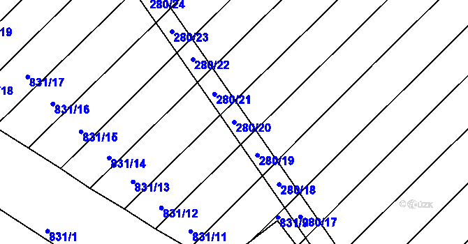 Parcela st. 280/20 v KÚ Přísnotice, Katastrální mapa