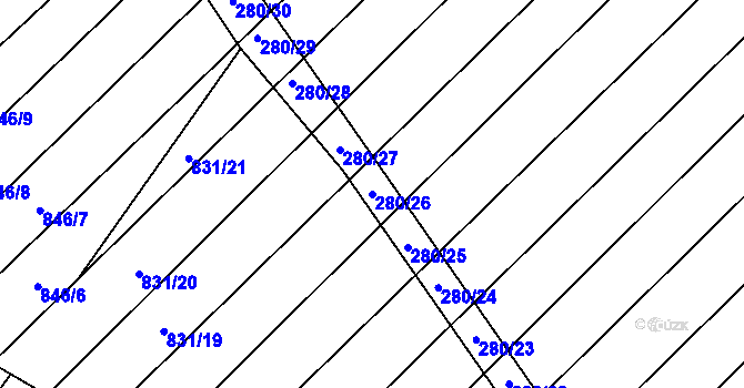Parcela st. 280/26 v KÚ Přísnotice, Katastrální mapa