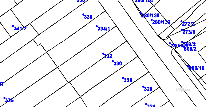 Parcela st. 332 v KÚ Přísnotice, Katastrální mapa