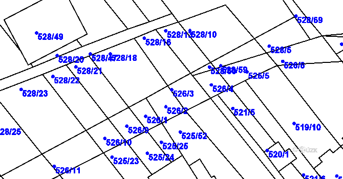 Parcela st. 526/3 v KÚ Přísnotice, Katastrální mapa