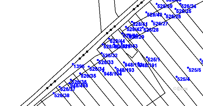 Parcela st. 526/32 v KÚ Přísnotice, Katastrální mapa
