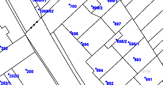 Parcela st. 696 v KÚ Přísnotice, Katastrální mapa