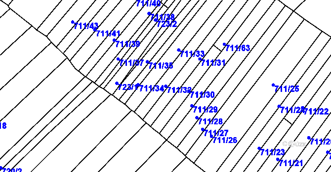 Parcela st. 711/32 v KÚ Přísnotice, Katastrální mapa