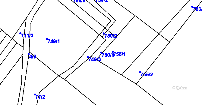 Parcela st. 750/1 v KÚ Přísnotice, Katastrální mapa