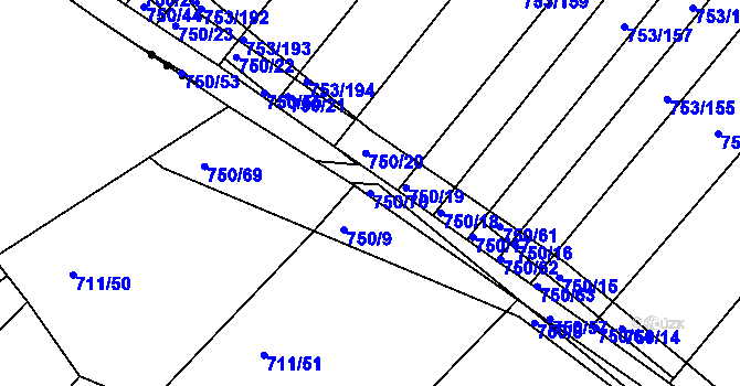 Parcela st. 750/70 v KÚ Přísnotice, Katastrální mapa