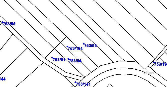 Parcela st. 753/95 v KÚ Přísnotice, Katastrální mapa