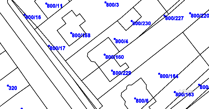 Parcela st. 800/160 v KÚ Přísnotice, Katastrální mapa