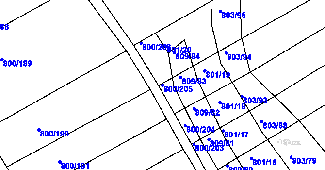 Parcela st. 800/205 v KÚ Přísnotice, Katastrální mapa