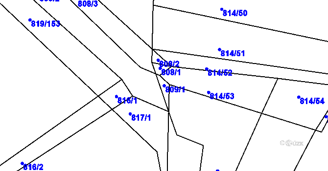 Parcela st. 809/1 v KÚ Přísnotice, Katastrální mapa