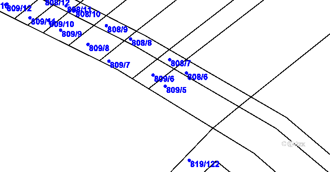 Parcela st. 809/5 v KÚ Přísnotice, Katastrální mapa